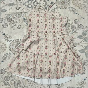 LoveShackFancy Tiered Athletic Dress Built-in Shorts Pink Floral Stripe Medium